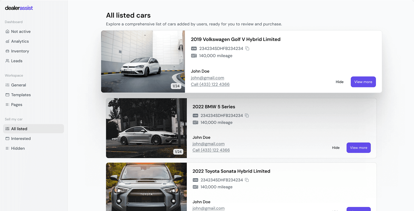 Inventory import feature for dealership websites
